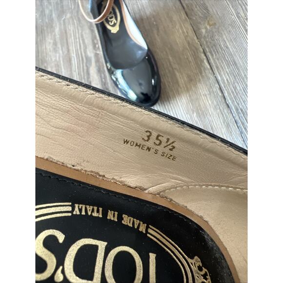 Tod's womens us 5 Black Patent Leather Ankle Strap Platform Wedge Pumps Sz 35.5 - Picture 7 of 14